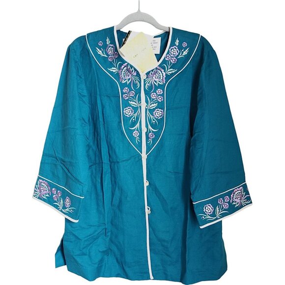 Bob Mackie Wearable Art Jacket Women's L Linen Rayon Floral‎ Embroidery NWT QVC - Picture 1 of 13